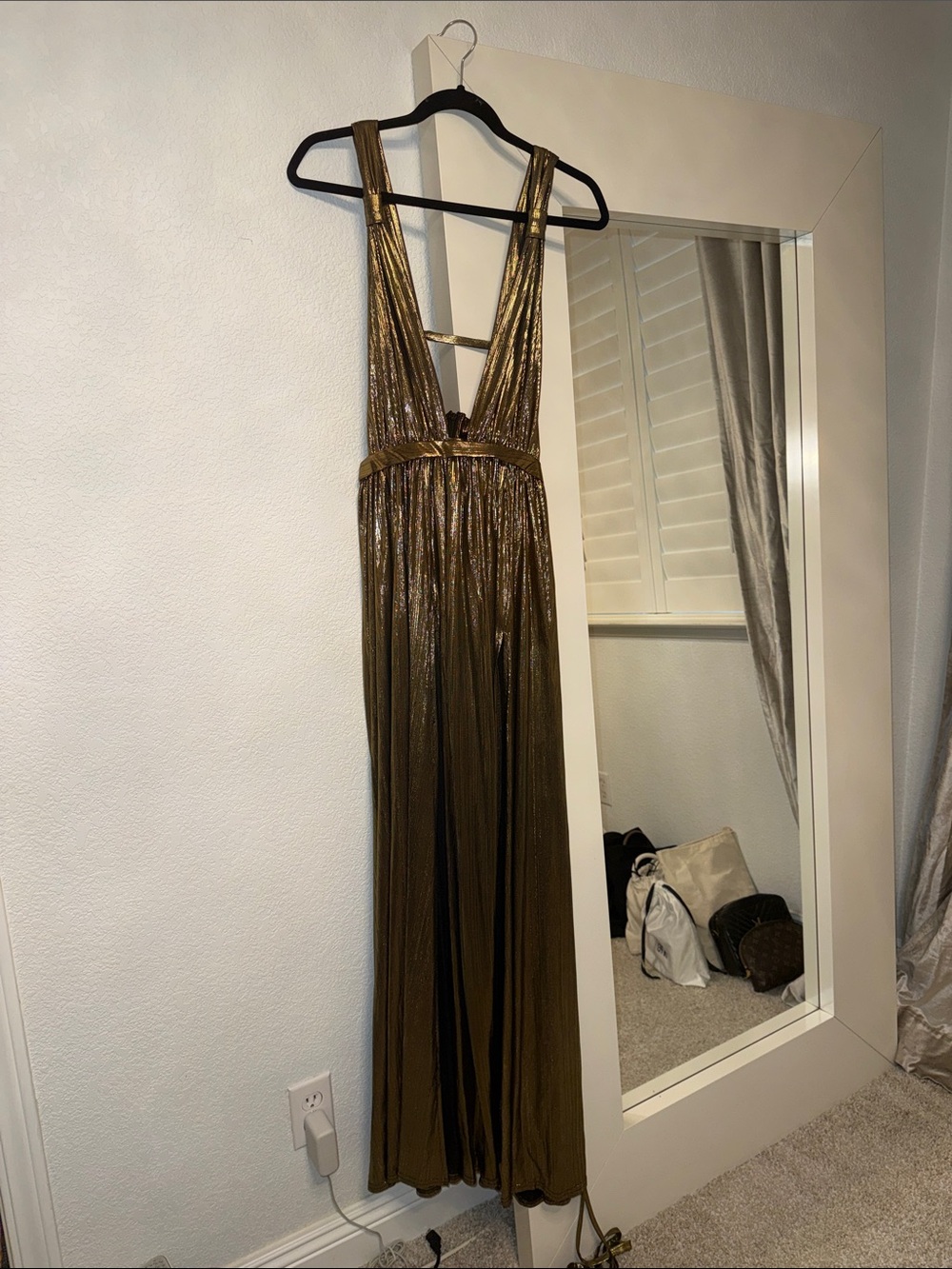 Gold Plunge V-Neck Evening Dress - Picture 2 of 11